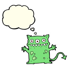 cartoon little monster with thought bubble