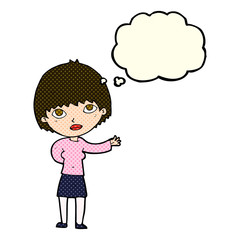 cartoon woman explaining with thought bubble
