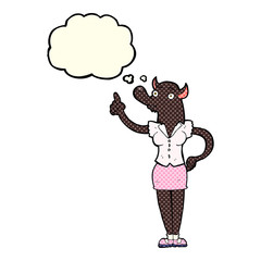 cartoon werewolf woman with idea with thought bubble