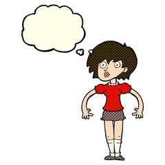 cartoon surprised woman with thought bubble