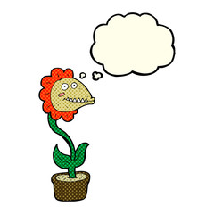cartoon monster plant with thought bubble