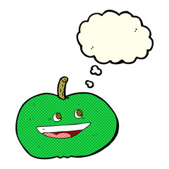 cartoon happy apple with thought bubble