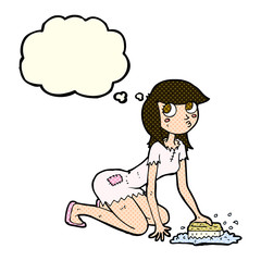 cartoon cinderella scrubbing floors with thought bubble