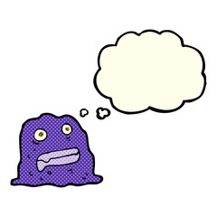 cartoon slime creature with thought bubble