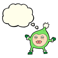 cartoon funny christmas creature with thought bubble