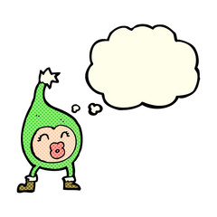 cartoon funny christmas creature with thought bubble