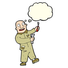 cartoon mechanic with thought bubble