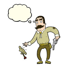 cartoon wild west cowboy with thought bubble