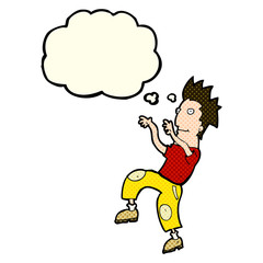 Fototapeta premium cartoon happy man doing funny dance with thought bubble