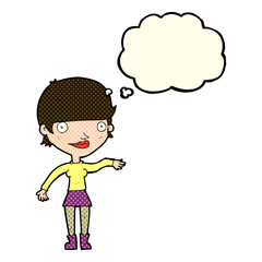 cartoon happy woman  with thought bubble