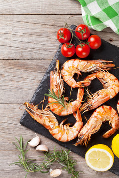 Grilled shrimps on stone plate