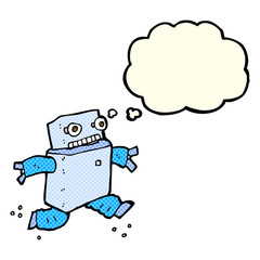 cartoon running robot with thought bubble