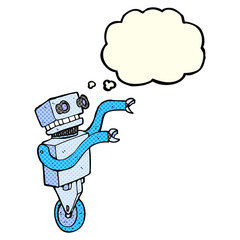 cartoon funny robot with thought bubble