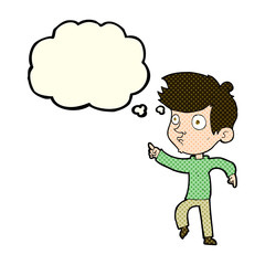 cartoon pointing boy with thought bubble