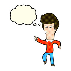 cartoon man pointing with thought bubble