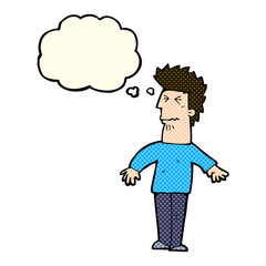 cartoon stressed man with thought bubble