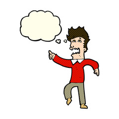 Fototapeta premium cartoon frightened man pointing with thought bubble