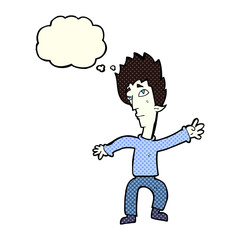 cartoon vampire man with thought bubble