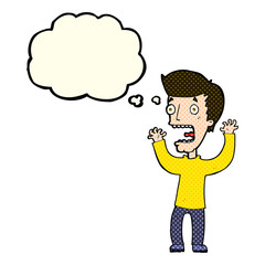 cartoon frightened man with thought bubble