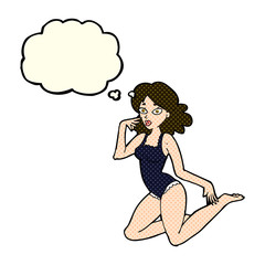 cartoon woman in lingerie with thought bubble