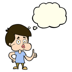 cartoon boy giving thumbs up with thought bubble
