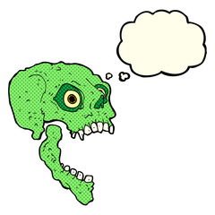 cartoon scary skull with thought bubble
