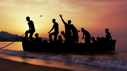 boat with migrants fleeing the war