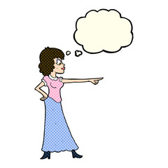cartoon woman pointing finger with thought bubble