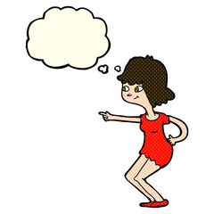 cartoon girl pointing with thought bubble