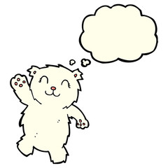 cartoon waving polar bear with thought bubble