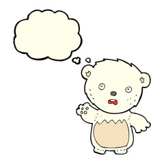 cartoon worried polar bear with thought bubble