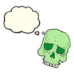 cartoon spooky skull with thought bubble