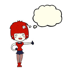 cartoon vampire girl giving thumbs up sign with thought bubble