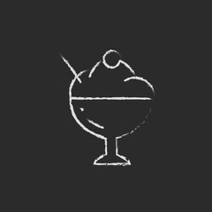 Cup of an ice cream icon drawn in chalk.