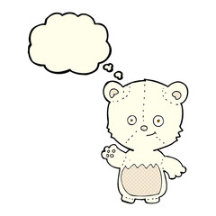 cartoon little polar bear waving with thought bubble