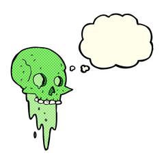 gross halloween skull cartoon with thought bubble