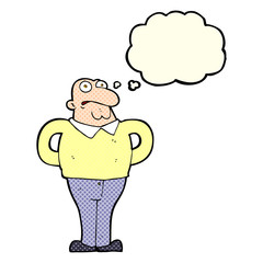 cartoon worried man with thought bubble