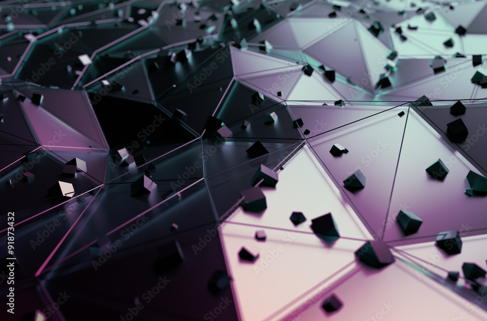 Poster abstract rendering of surface with random cubes.