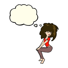 cartoon woman with big hair with thought bubble