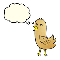cartoon happy bird with thought bubble
