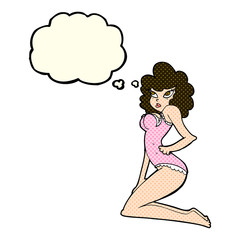 cartoon pin-up woman with thought bubble