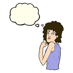 cartoon surprised woman with thought bubble