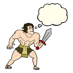 cartoon fantasy hero man with thought bubble