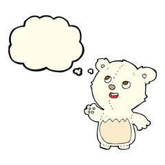 cartoon happy little teddy polar bear with thought bubble