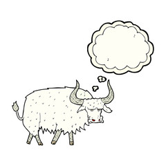 cartoon annoyed hairy ox with thought bubble