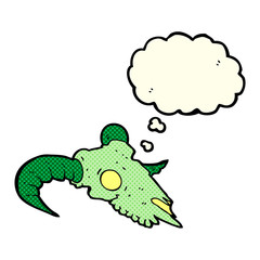 cartoon magic ram skull with thought bubble