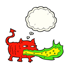 cartoon fire breathing imp with thought bubble