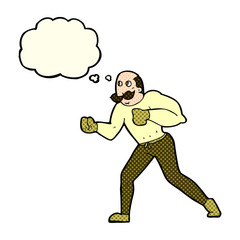 cartoon retro boxer man with thought bubble