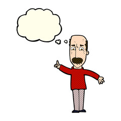 cartoon man issuing stern warning with thought bubble