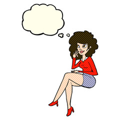 cartoon office woman sitting with thought bubble
